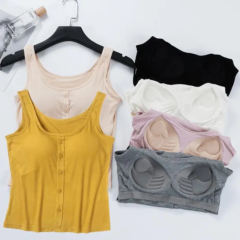 M-3XL for 35-75kg Plus Size Women Tank Tops with Cup for Women Soft Modal Wide Shoulder Sleeveless Vest with Fixed Chest Pad