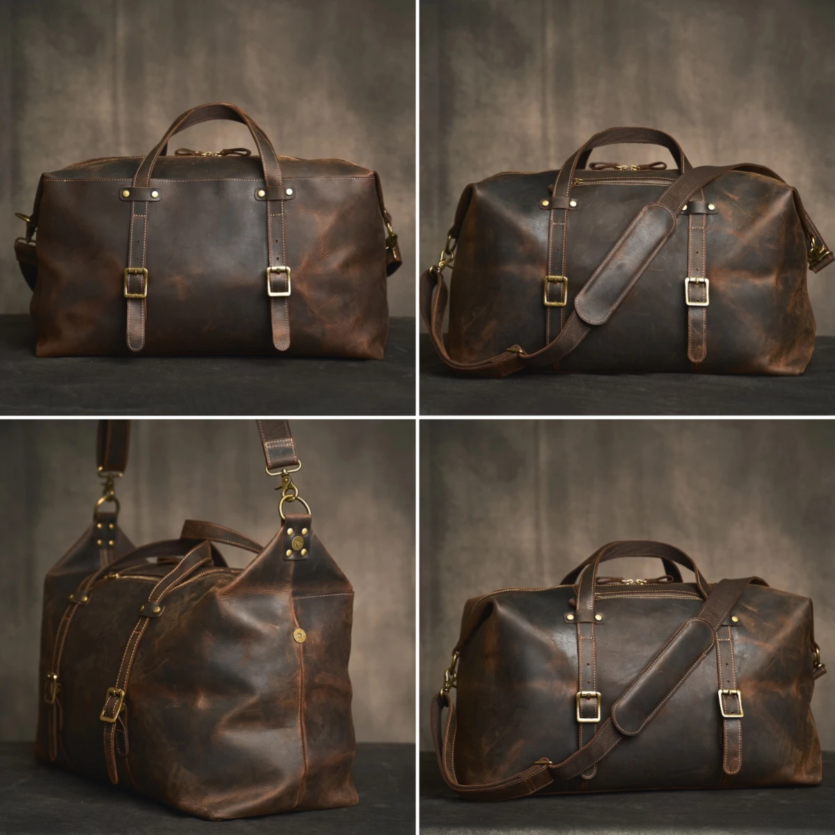 Large Travel Bag Genuine Leather Vintage Style Luggage Bags Men Male Duffle Bags Travelling Bag Weekender Bags for man