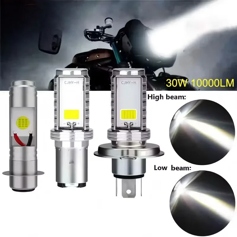 30W 10000LM H4/P15D/BA20D LED 2COB Illa Para Faro De Motocicleta 6000K Haz De Luz Hi/LO