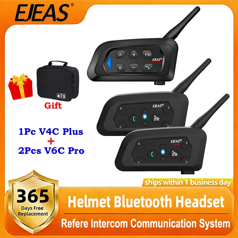 

EJEAS 1Pc V4C Plus + 2Pcs V6C Pro Bluetooth Headset Football Conference Intercom 3 User Referee Intercom Headset Wireless 5.1