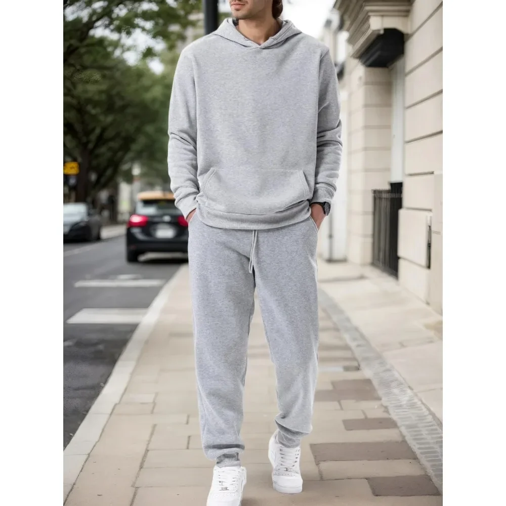 

Мужской комплект худи 2026: однотонное худи и спортивные брюки, комплект из двух предметов, повседневный спортивный костюм, комплект для активного отдыха