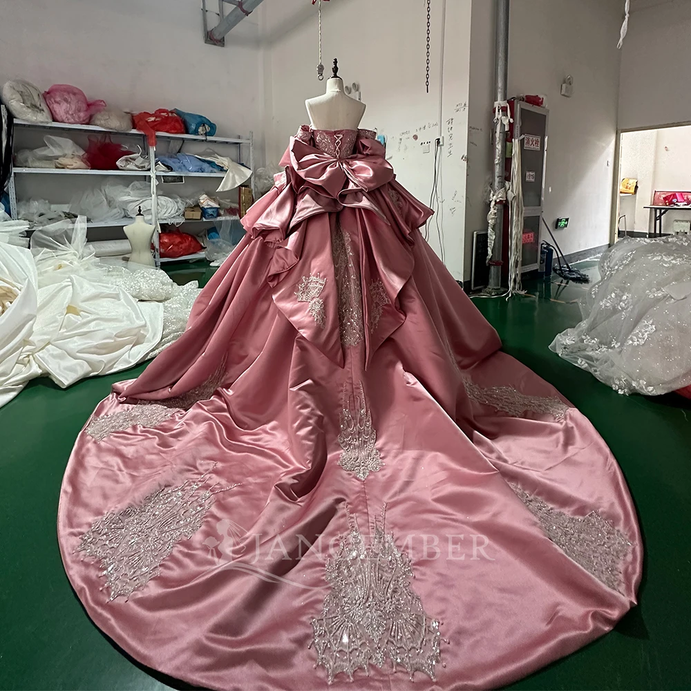 Customized Beading Princess Ball Gown Affordable Beach Wedding Dress Short Sleeves Lace Up Back Bridal Dress Vestido De Novia