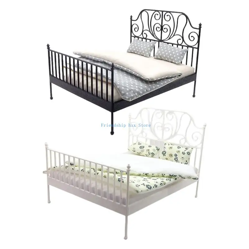 

F1CB Antique Iron Bed Dollhouses Furniture 1/12 Scale Miniature Scene Display Props