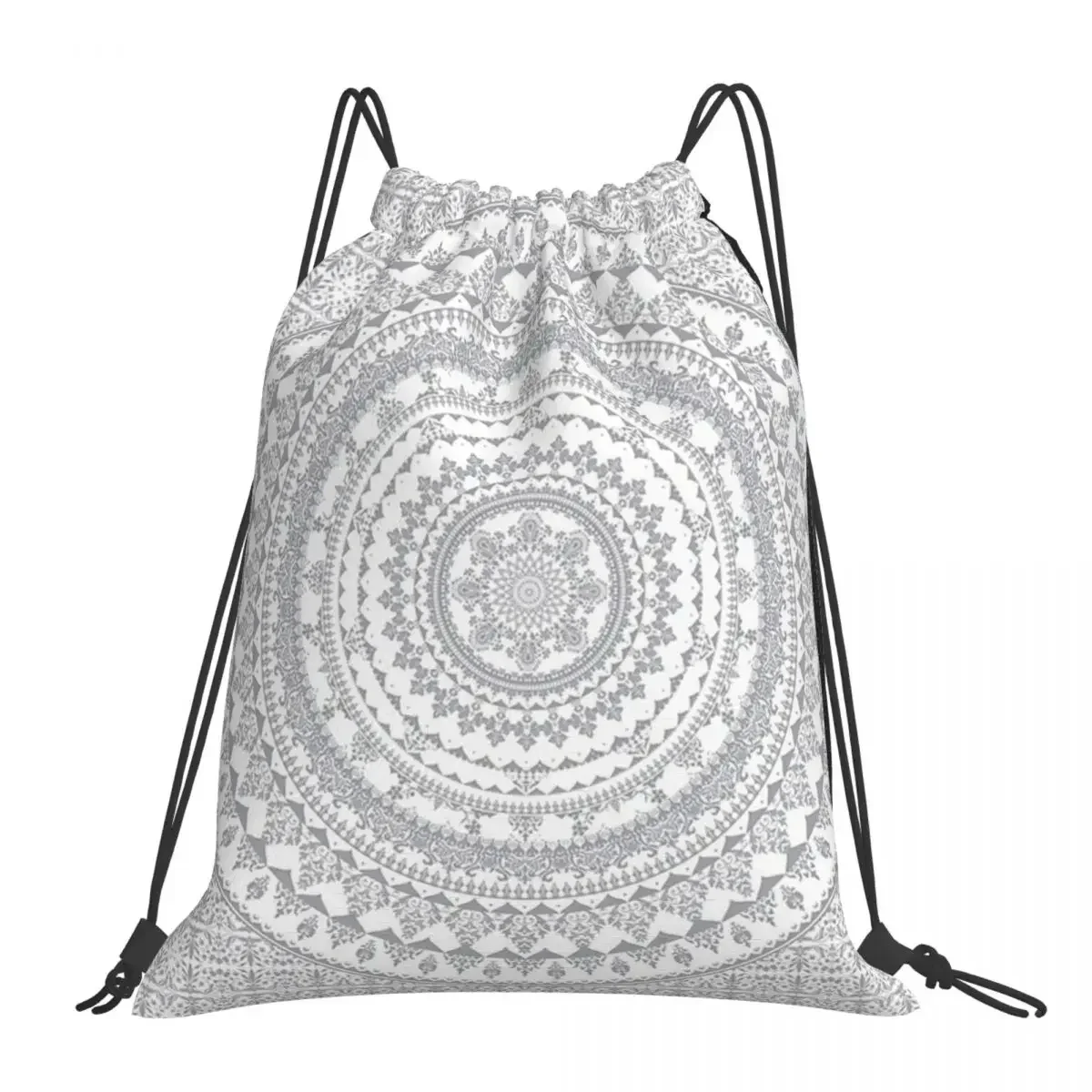 

Mandala Gray Backpacks Fashion Portable Drawstring Bags Drawstring Bundle Pocket Sundries Bag BookBag For Travel Students