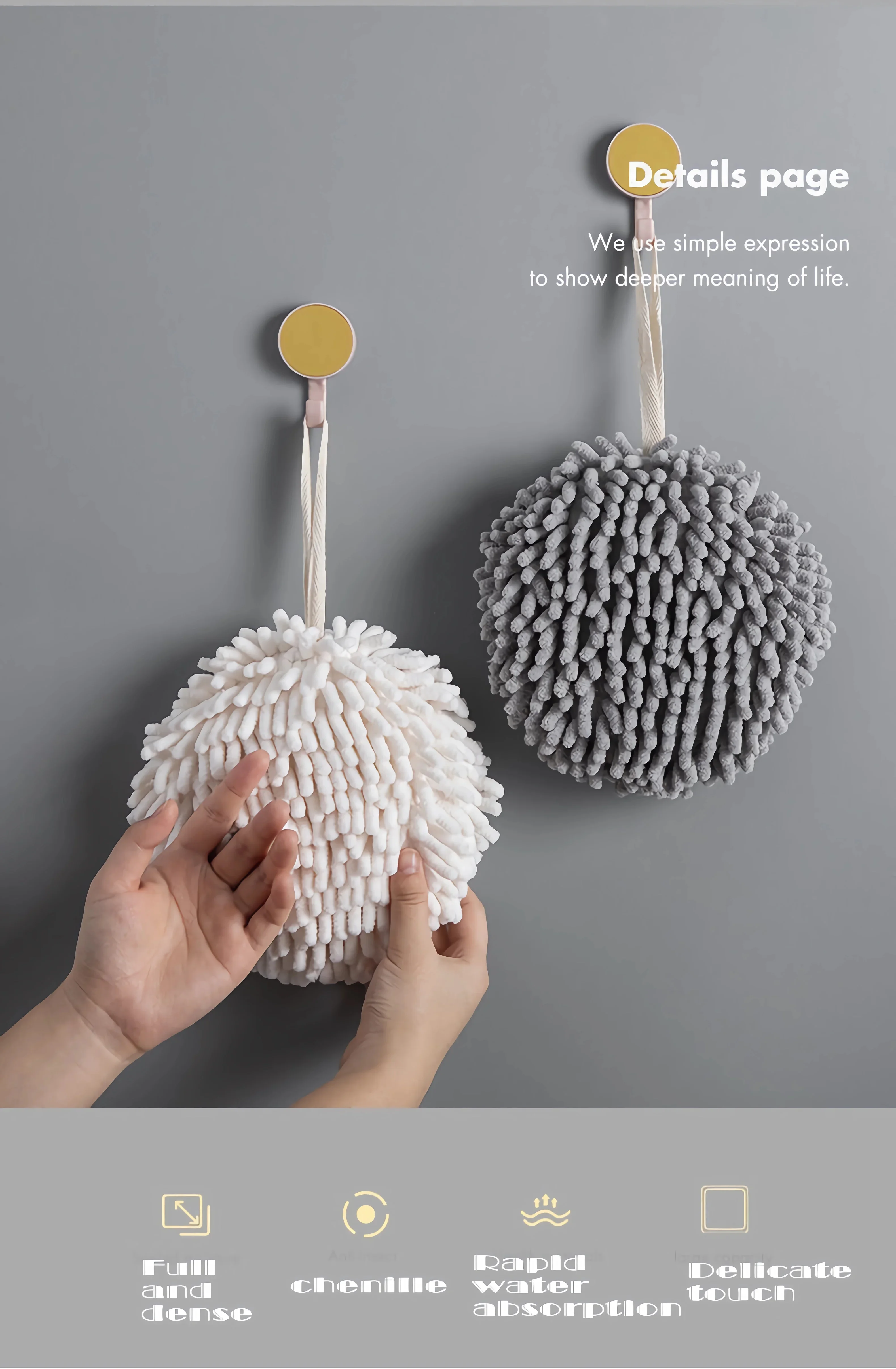 Chenille towel quick drying soft kitchen bathroom hanging ring small towel ball absorbent Microfiber towel