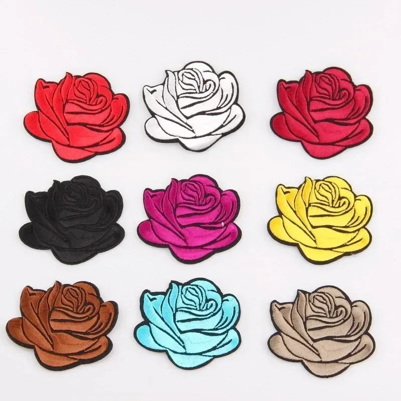 5 Pack Rose Flower Applique Iron-On Cloth Patches High-End Clothing Fabric Patches Multi-Color Roses Adhesive Patches