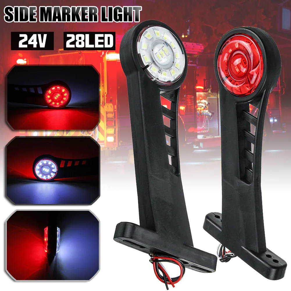 2pcs Side Marker Light Red & White 24v 28 Led Vibrate-Proof Waterproof Lamp Trailer Truck Side Maker Light для грузовика