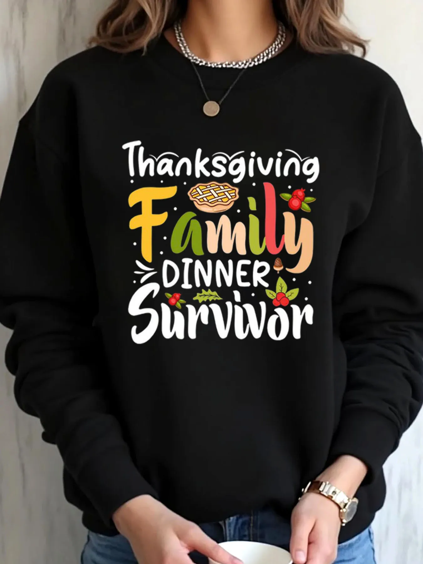 

Женская толстовка больших размеров на День Благодарения, семейный ужин, выживленный принт, повседневный праздничный наряд