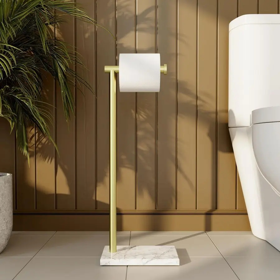

Natural Marble Gold Toilet Paper Holder Stand, Bathroom Free Standing Toilet Paper Holder SUS304 Stainless Steel, BPH285S1BZ