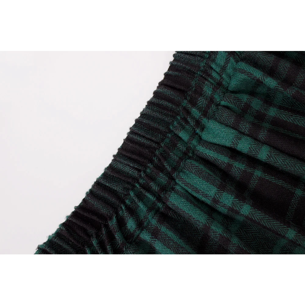SISHION 2025 Herbst Neue EINE Linie Swing Tasten Lange Midi Vintage Rock SS 0037 Rot Grün Hohe Taille Plaid Röcke für Frauen Jupe – Detail 7