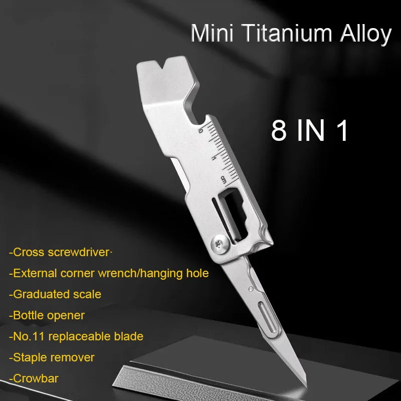 8 IN 1 Titanium Alloy Crowbar Surgica Knife Bottle Opener Graduated scale Hexagon Wrench EDC Outdoor Multifunction Camping Tools