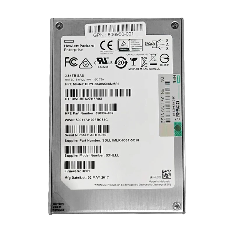 

Second Hand H P E Hard Disk Drive DDYE3840S5XNNMRI 3.84T Internal Solid State Used 2.5 Inch 12Gbps 3.84TB