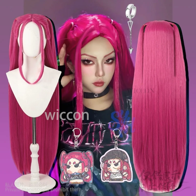 Grupo de chicas de Corea Huntrix Cosplay Hot Idol Mira Anime película Kpop Demon Hot Pink pelucas largas Jirai Kei Girls peluca de calor Halloween