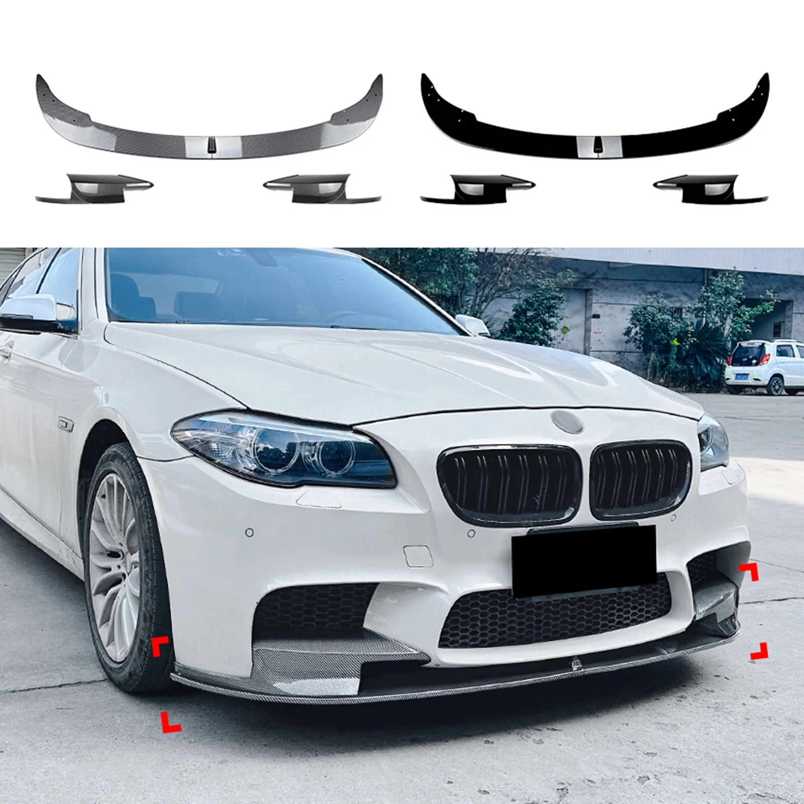 

For BMW 5 Series F10 F11 M5 2012 2013 2014 2015 2016 Front Bumper Spoiler Lip+Side Fog Light Air Vent Splitter Corner Cover Trim