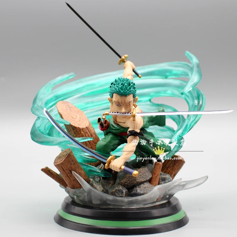 One Piece Anime W17 Tornado Roronoa Zoro Battle Scene Santoryu Gk Q Version Pvc Action Figure Collectible Model Toys For Kids