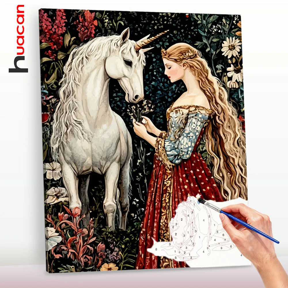 Huacan Portrait Painting By Numbers Paint Decorative Paintings Noble White Unicorn Canvas Painting Coloring By Numbers Gift