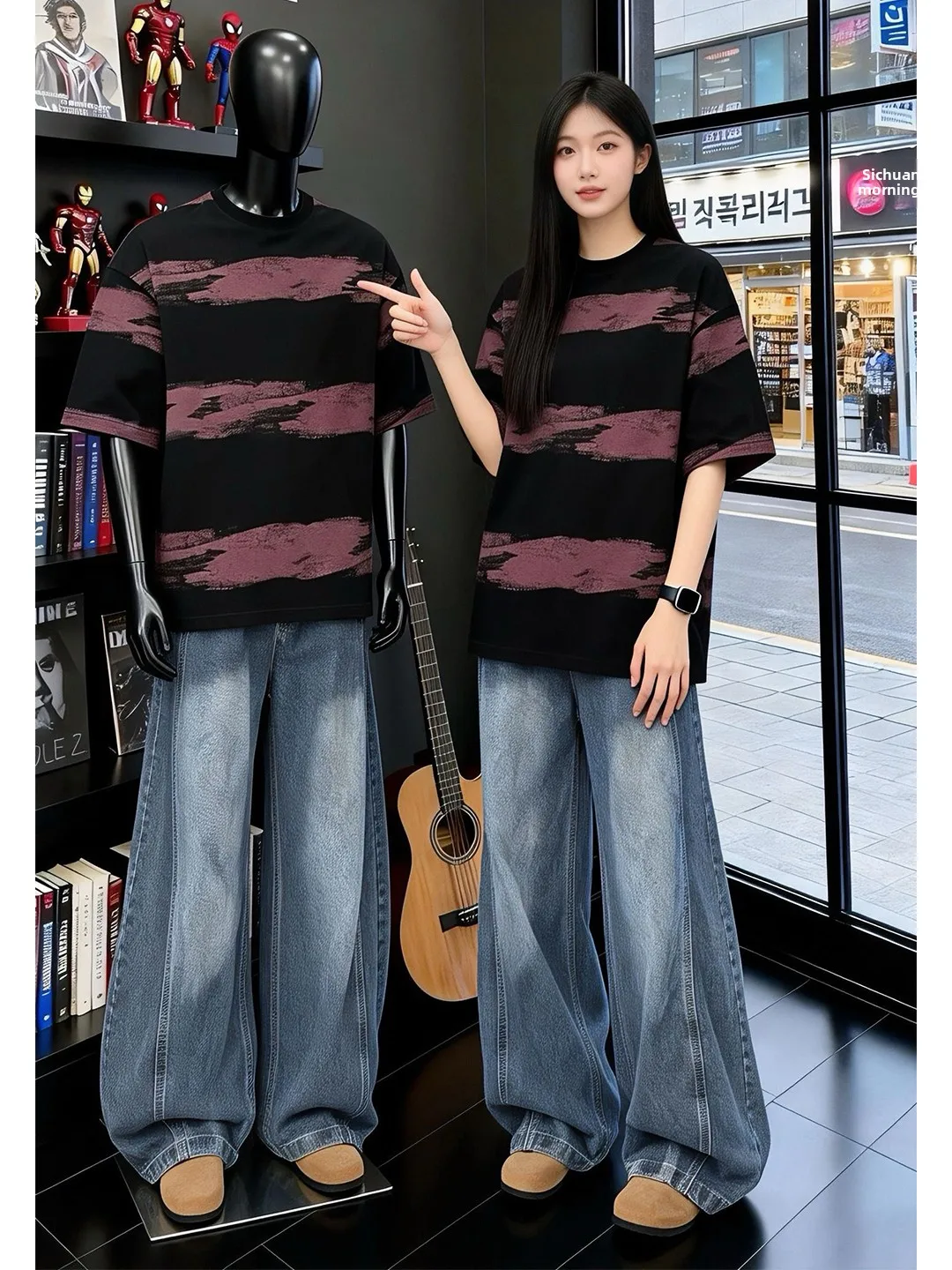 

Retro Waed Wide Leg Men's Jeans Spring Cleanfit Angle Cut Straight Workwear Trousers mid Waist Zipper Closure Denim Pants