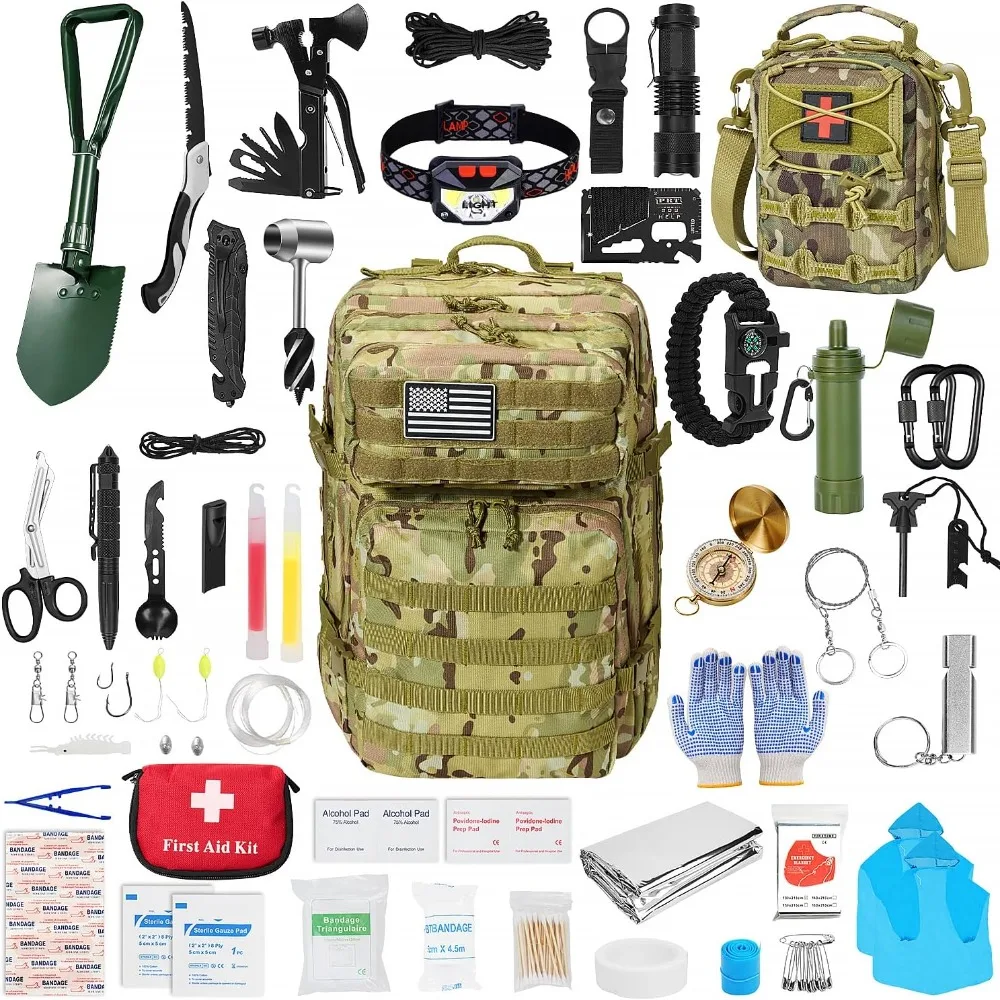 

Survival First Aid Kit,99PCSProfessional Survival GearLarge Hiking Backpack withEmergency Equipment Outdoor AdventureAccessories