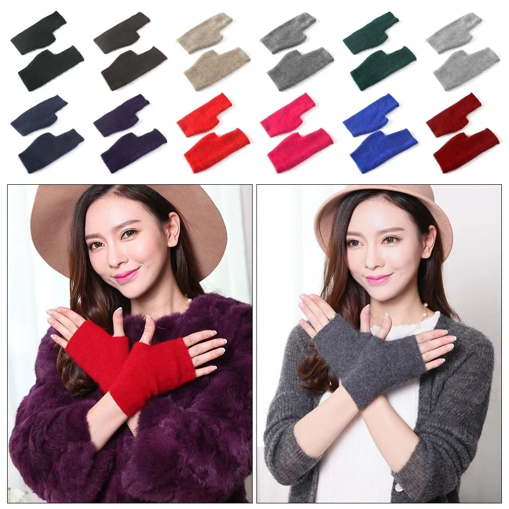 Fashion Wool Mink Cashmere Gloves Fingerless Exposed Finger Knitted Wool Glove Warm Windproof Cold Proof Wrist Gloves Autumn