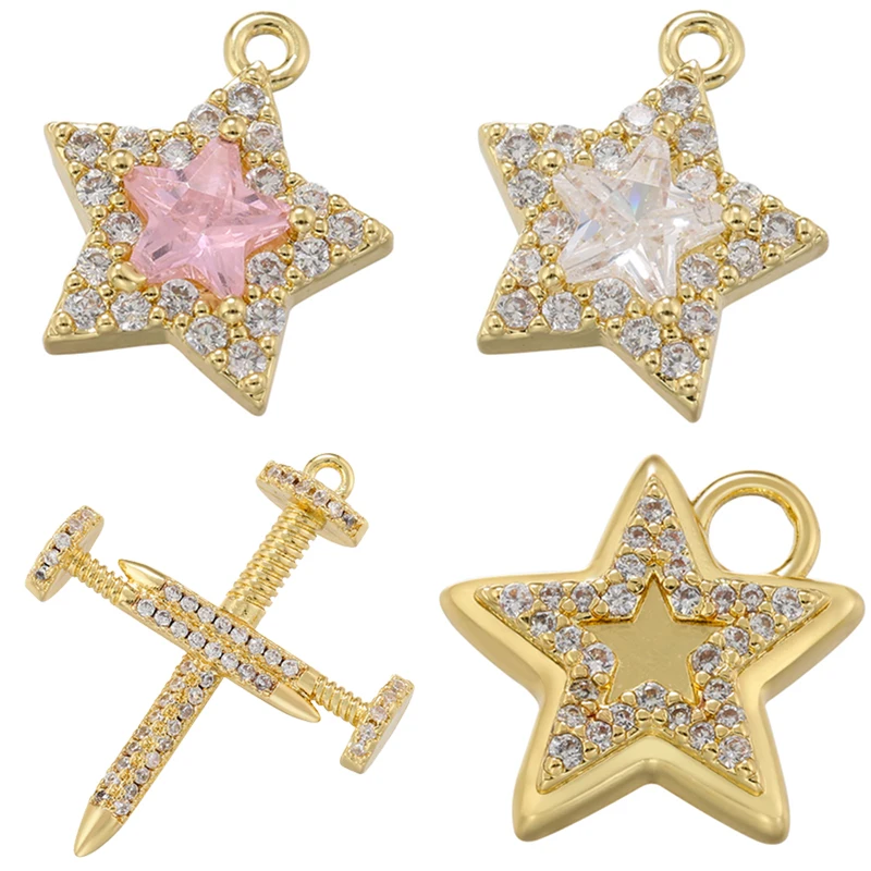 ZHUKOU Star charms for jewelry making Cubic zirconia diy pendants for handmade necklaces jewelry materials accessories VD1311