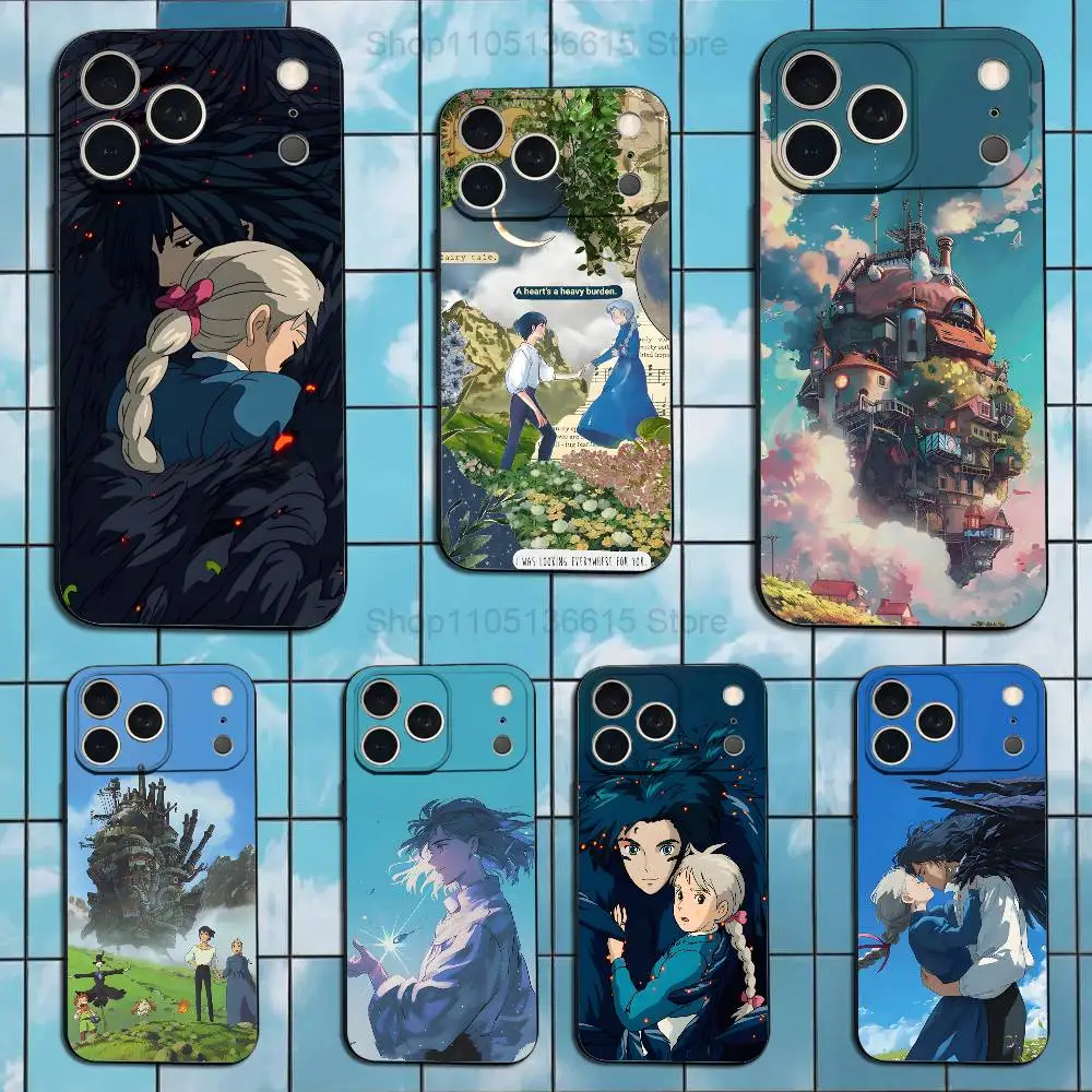 حافظة H-Howles M-Moving C-Castles لهاتف iPhone 6,17,16,15,14,13,12,11 Plus,Pro Max,XS,X,XR,SE,Mini,8,7,غطاء أسود من السيليكون الناعم #1