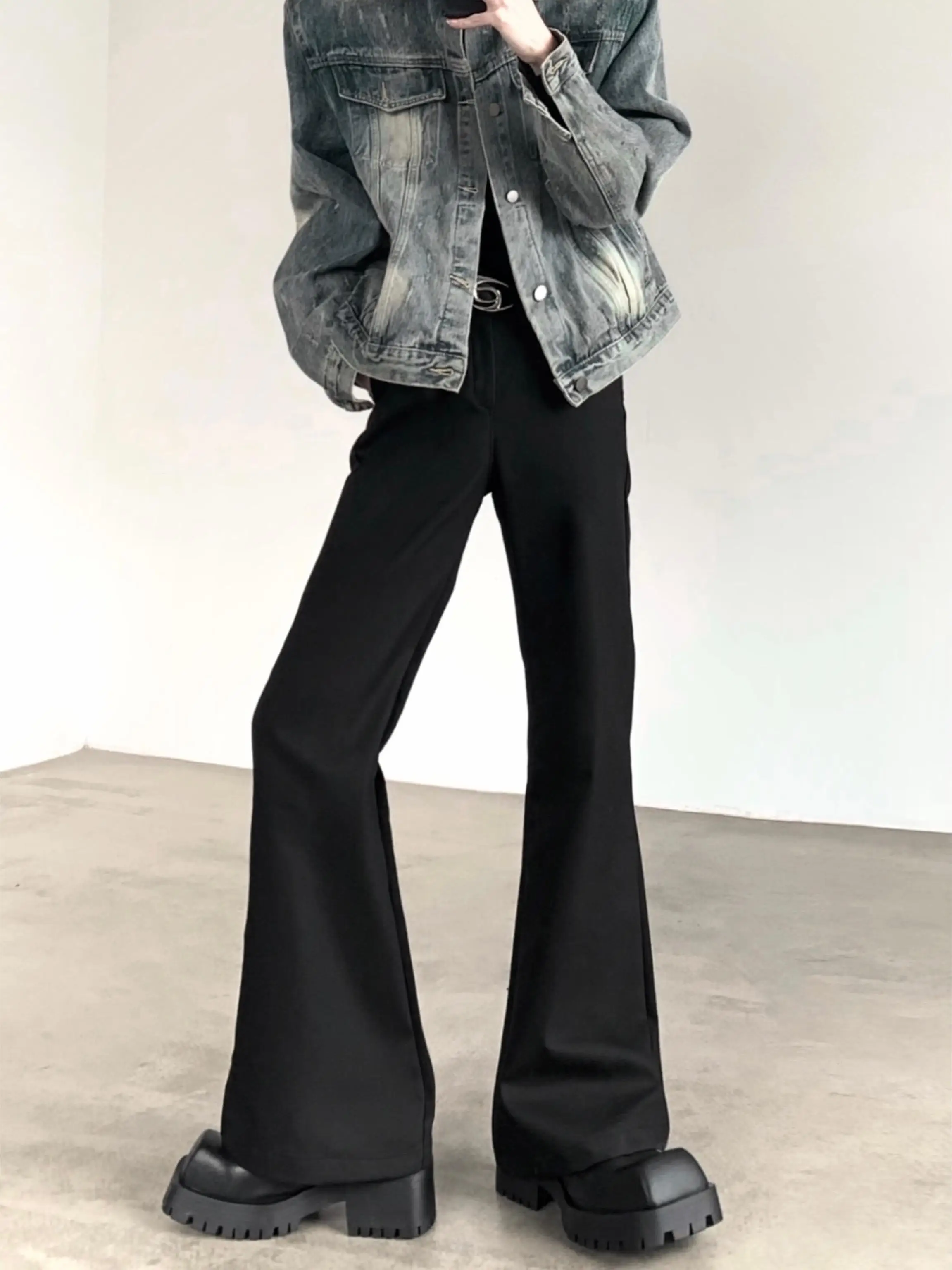 

Black Straight Leg Men's Suit Pants Autumn Mountain Wind Cleanfit Drapey Micro Flared Korean Style Casual Youth Fashion