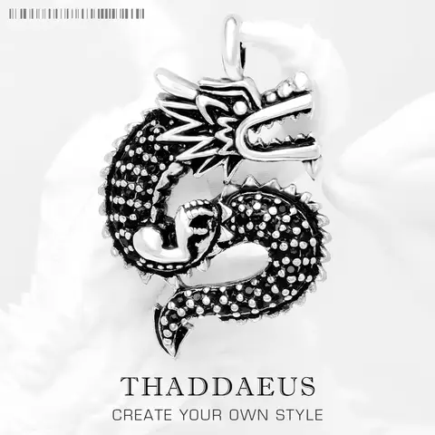 Pendant Black CZ Dragon Long,2019 Brand Vintage Jewelry Europe Bijoux Accessories 925 Sterling Silver Gift For  Woman Men