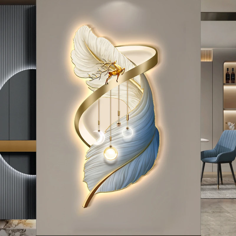 

Light Luxury Luminous Feather Entrance Decorative Painting High-end Creative Elk Entrance Corridor Aisle Decorative Painting