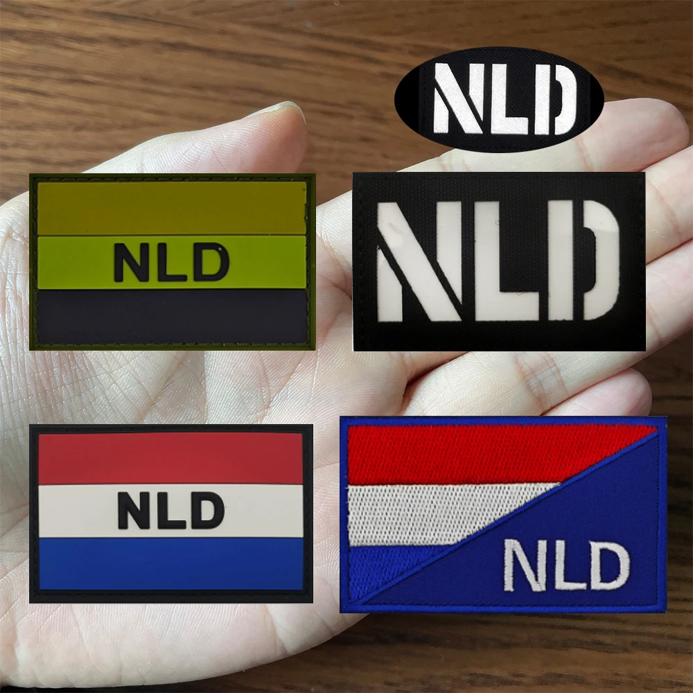 The Netherlands NLD Flags Embroidered Patches Rubber Holland Nederlanden Flags Luminous IR Reflective Decorative Shoulder Badges