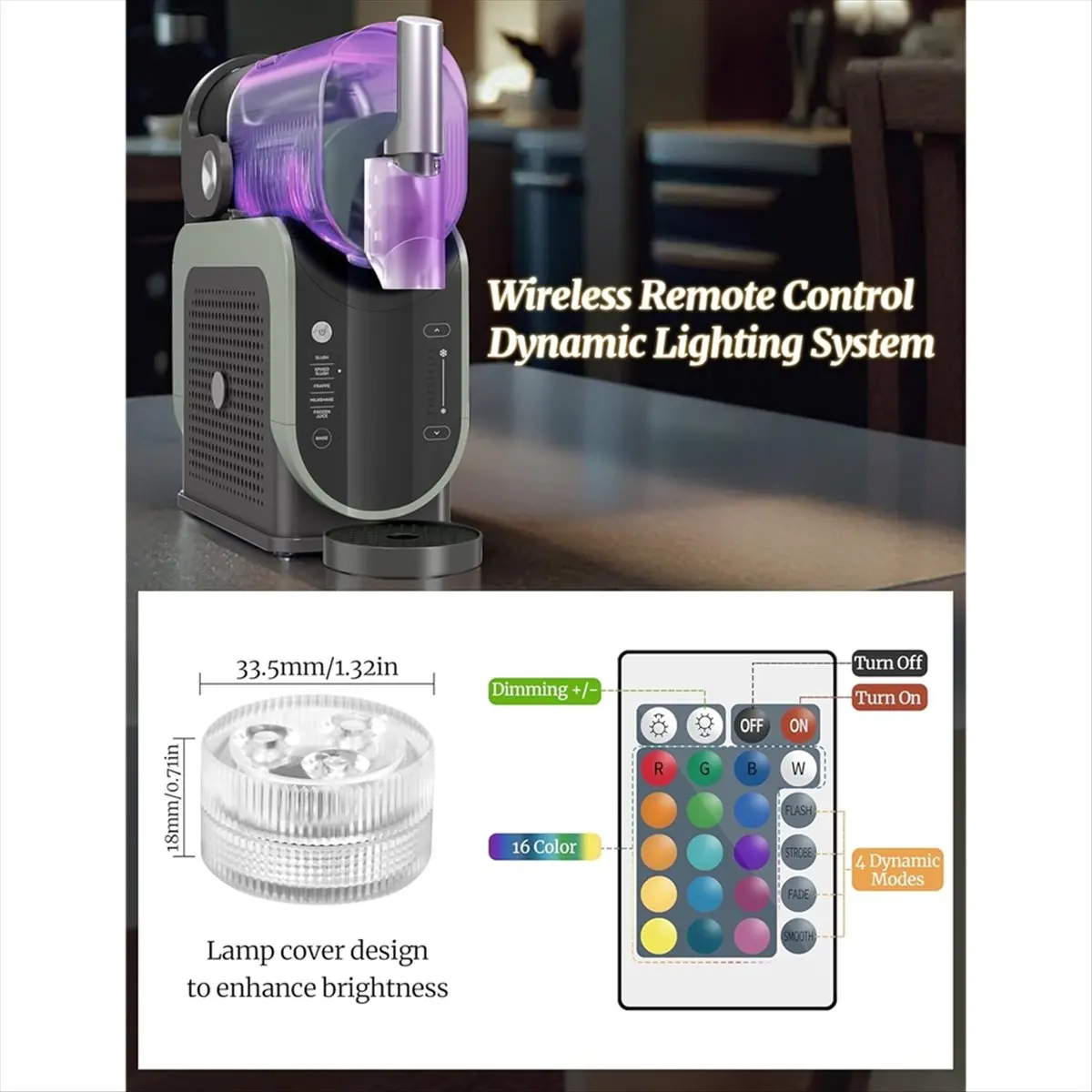 【~ NEW A60I】LED Capsule Lights for Slushi FS301/FS300, 16 Colors &4 Modes and No Installation, RGB Waterproof Light 3-Pack