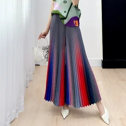 Women's Spring/Summer New Gradient Pleated Loose and Versatile Wide Leg Flare Pants Fashion Autumn Street Style Rainbow Pants