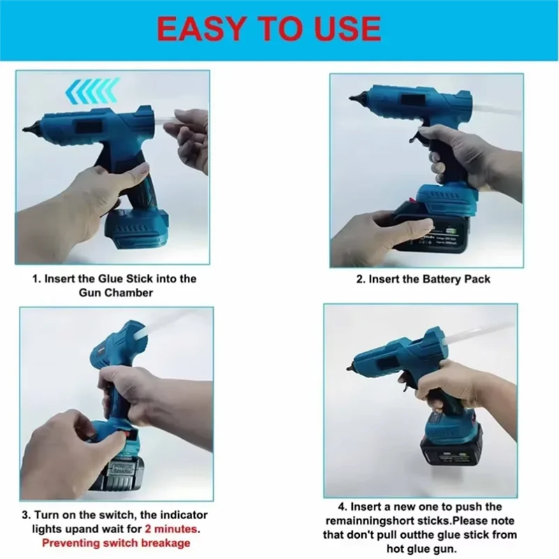 A88E-Cordless For  18V Lithium Battery Powered Hot Glue Gun Temperature Adjustable Heavy Duty No Battery Included