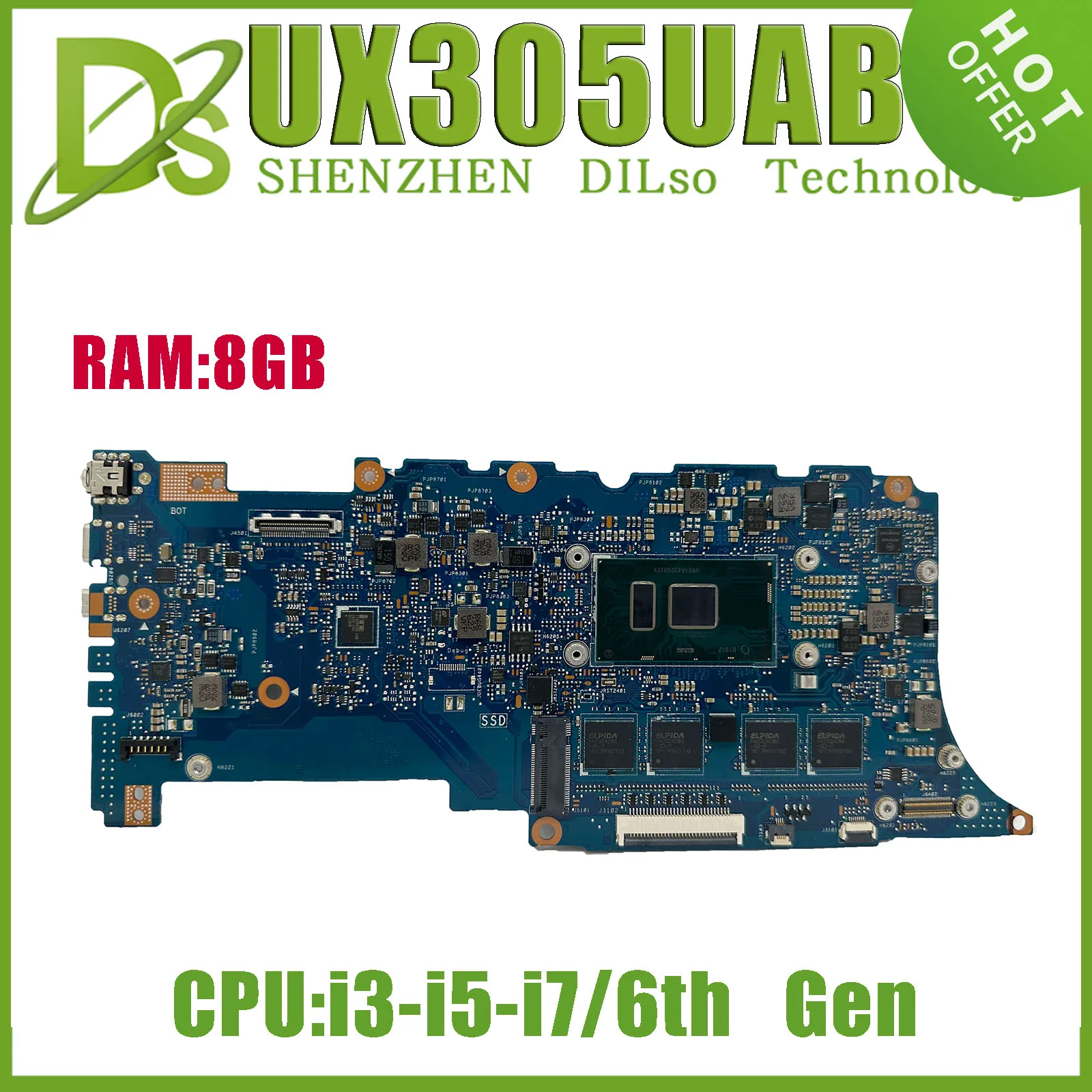 

KEFU UX305UAB Laptop Motherboard For Asus ZenBook UX305U Notebook Mainboard With I3-6100U I5-6198DU I7-6500U 8G-RAM 100% Test