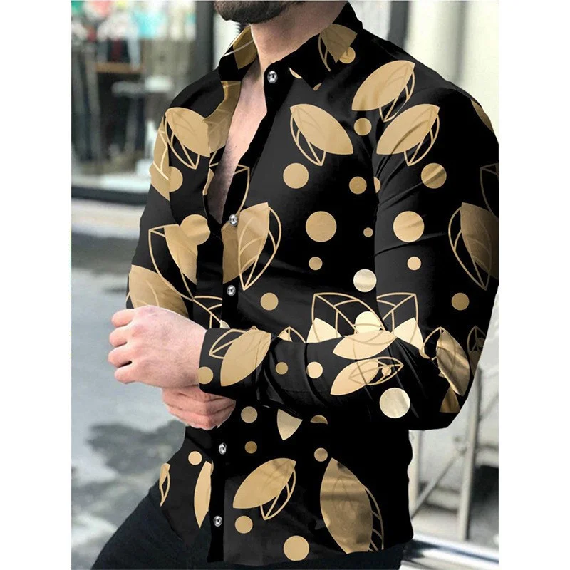 European size trend new men's long sleeved shirt breathable shirt 3D casual shirt