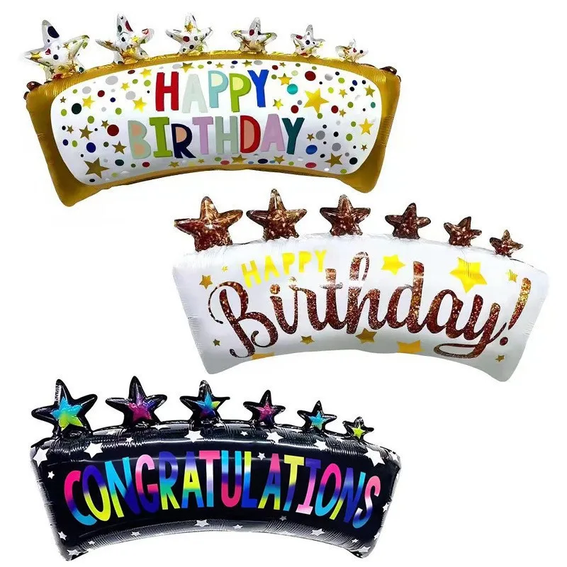 

2pcs New Gradual Change Congratulations English Color Sparkling English Birthday Star Flag Aluminum Balloon Birthday Party