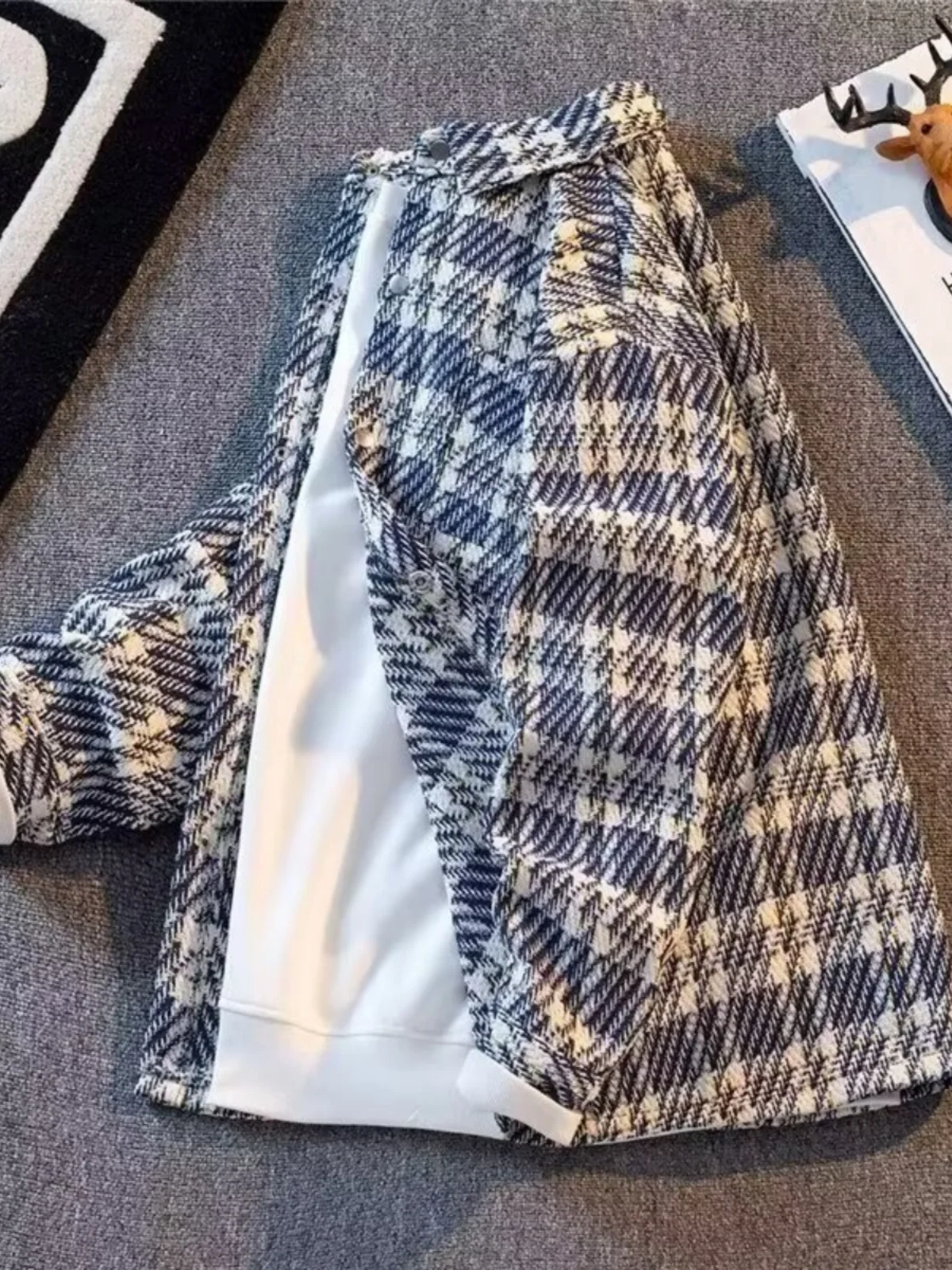 

Casual Men's Plaid irt Luxury Woolen Jaet Loose Fit Ele Sle Spring Autumn Winter Outerwear Single Button Closure