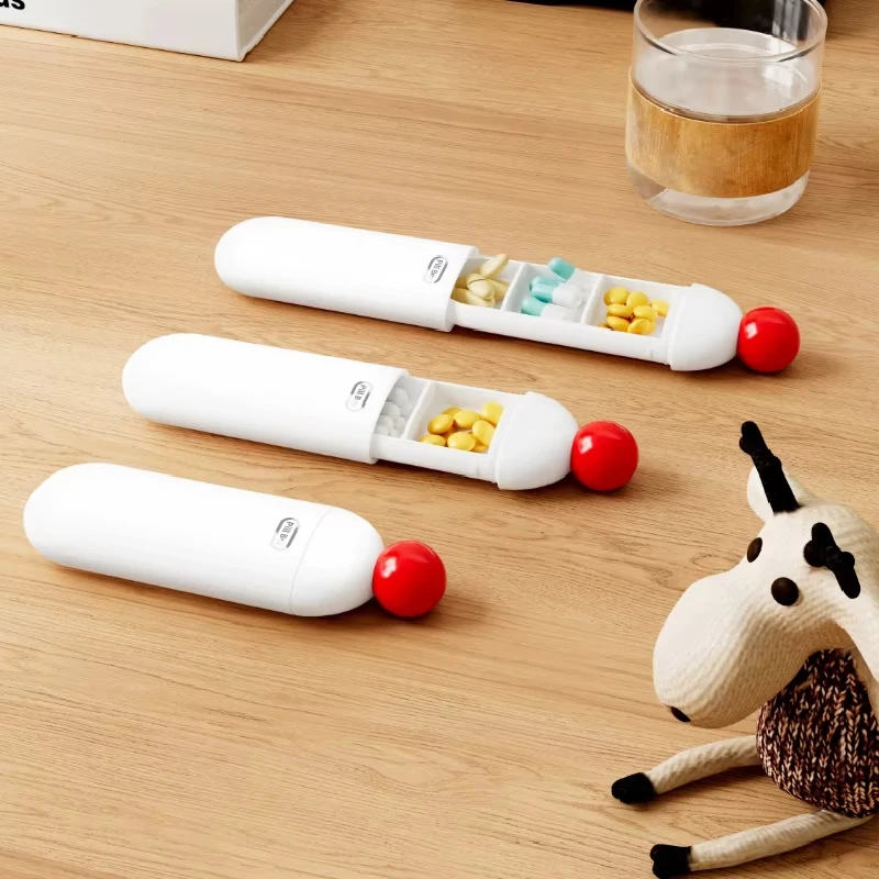 منظم حبوب الدواء المحمول بثلاثة أقسام للسفر، حاوية تخزين مدمجة ومتينة للأقراص والفيتامينات والمكملات