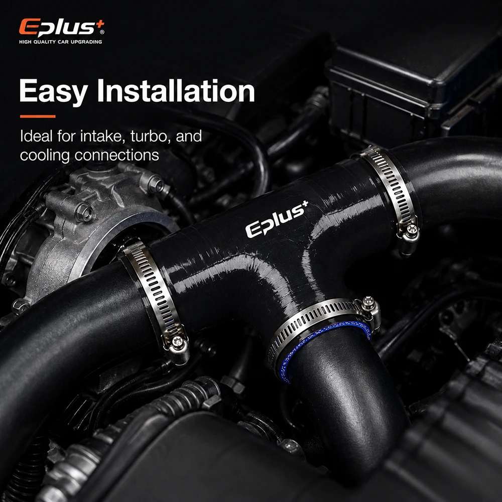 EPLUS Schwarzer Silikonschlauch 3-Wege T-förmiger Turbo-Ansaugschlauch Universeller Verstärkter Lufteinlass-Schlauch Silikagel-Kupplungsadapter – Detail 6