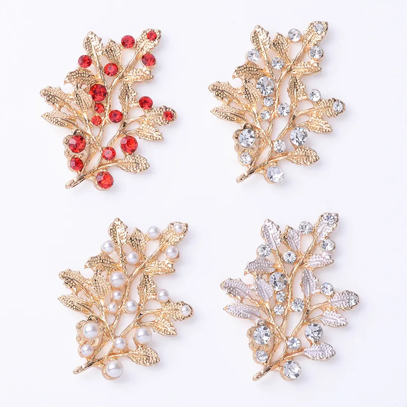 Alloy accessories jewelry micro-inlaid pearl rhinestones flower branches leaf accessories DIY bridal clothes hair accessories gr