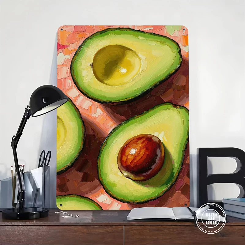 Avocado Halves Painting Printed Poster Customized Wall Art Retro Vintage Metal Tin Signs for Bedroom Decoration Room Decor Men