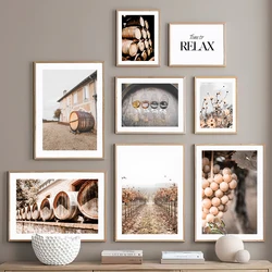 Wine Culture Grape Estate Oak Barrels Prints Club Decor Posters Canvas Painting Wall Art Pictures Living Room Bar Decoration