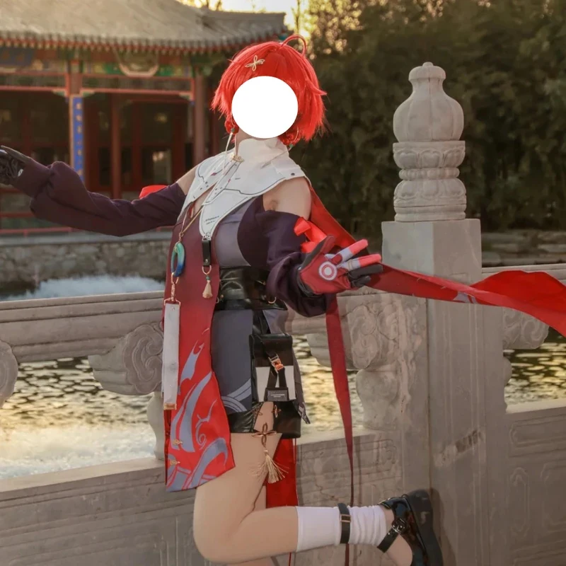 A;3\v,7'd/Wuthering Waves Danjin Ranger Girl Same Style Cosplay Costume Red Dress Accessories Women Halloween Carnivc;4'b,7'm\1/ view 4