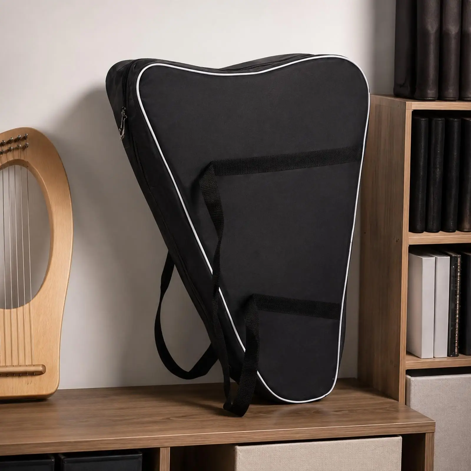 Soft Lyre Harp Transport Bag with Handles Adjustable Strap Pearl Cotton Lining for Rehearsal