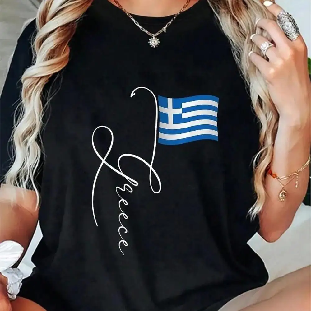 100_ Cotton Casual Tshirt Greece Signature Flag Pole - Elegant Patriotic Greek Flag T-Shirt