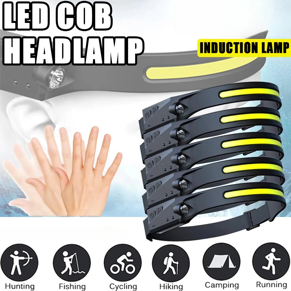 

Светодиодный индукционный налобный фонарь, перезаряжаемый через USB, со встроенной батареей, 5 режимов освещения, фонарь для рыбалки на открытом воздухе, кемпинга