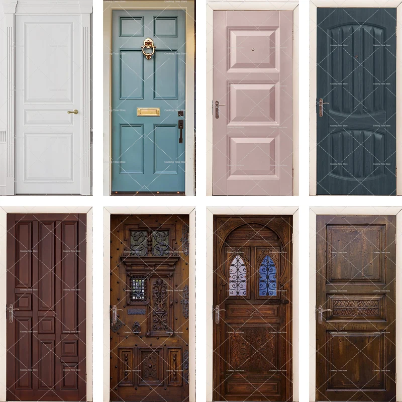 Solid Color Door Stickers Vintage Wooden 3D Door Murals Peel and Stick Removable Decorative PVC Wallpaper Self Adhesive Sticker