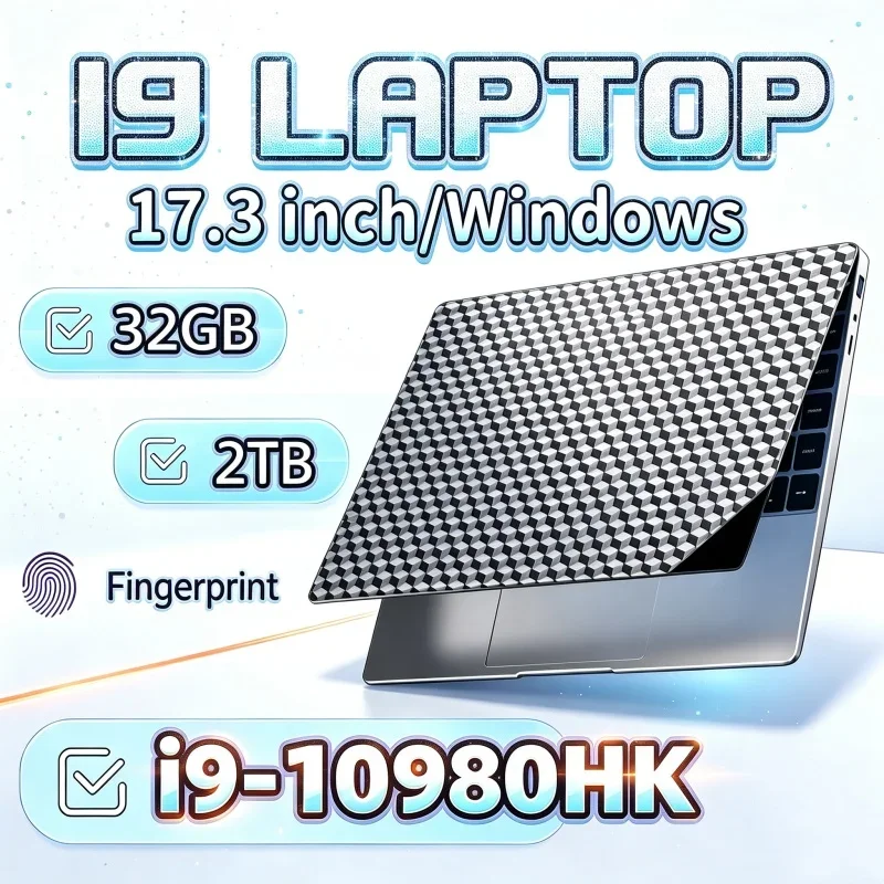 17.3 Inch Compacted Laptop Intel Core I9‑10980HK 16GB RAM 1TB/2TB SSD Fingerprint Unlock Windows 11 Gaming Notebook