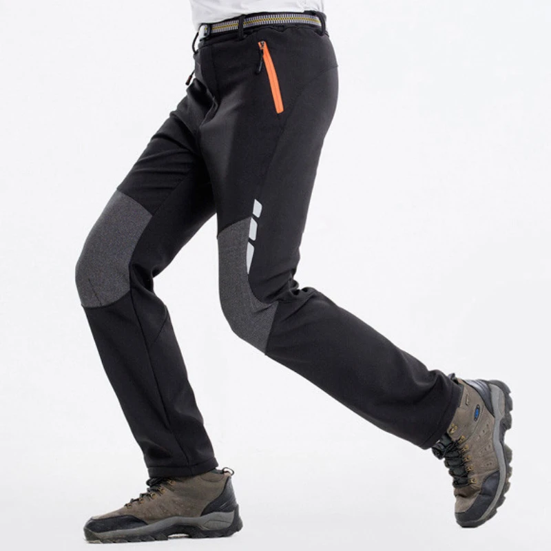 

Winter Warm Pants Reflective Men's Hiking Pants Fleece Softshell Trousers Outdoor Sports Thick Trekking Skiing Waterproof Pants