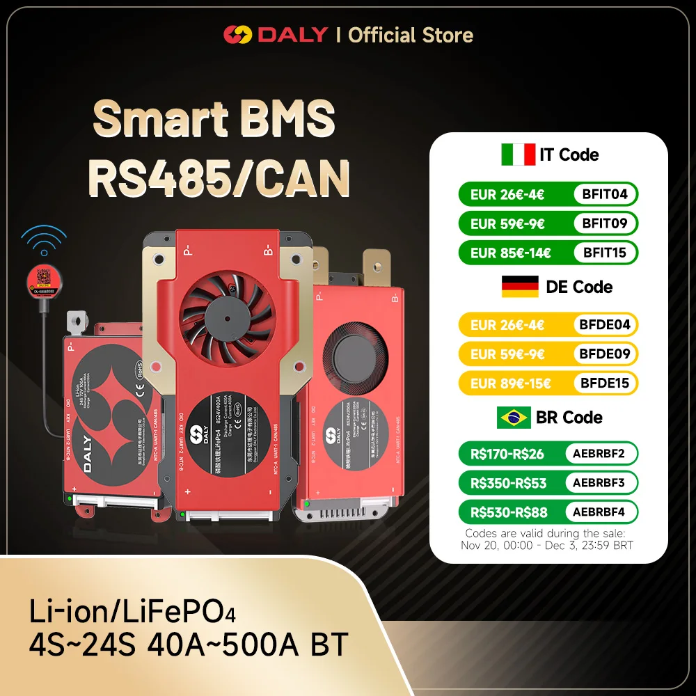 Daly BMS Smart BMS LiFePo4 4S 12V BMS 8S 24S 72V 48V 16S 40A 60A 100A 150A 200A 250A 300A 3,7 V Li-Ion BMS 7S 13S 14S 3,2 V BMS