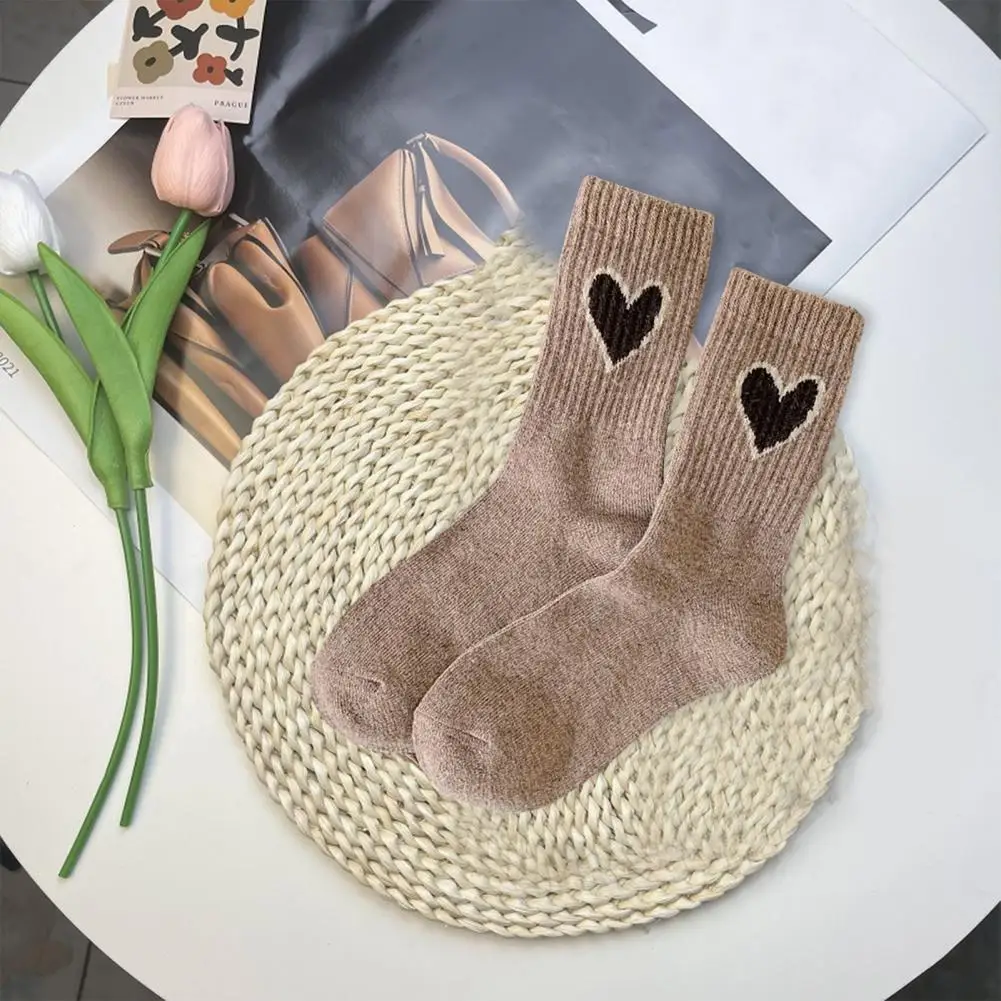 Women Winter Socks Thick Socks Cozy Heart Print Women's Winter Socks with Anti slip Ankle Soft Elastic for Sports